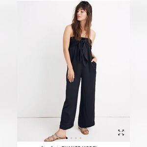NWT Madewell Petite Black Satin Tie Front Strapless Jumpsuit Sz 8P